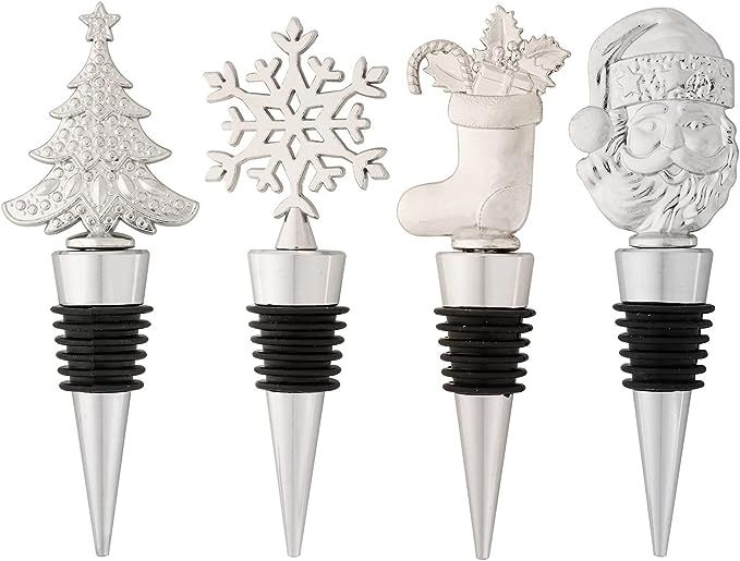 Amazon.com: Christmas Wine Stopper for Xmas Decorative Set of 4 Alloy Wine Bottle Stoppers Winter... | Amazon (US)