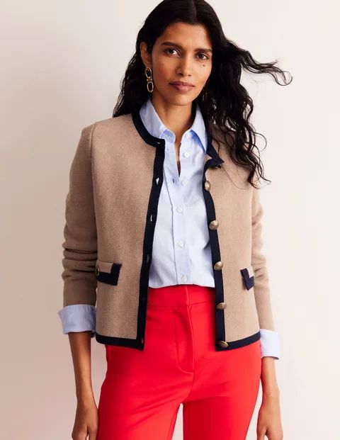 Holly Knitted Jacket - Camel, Navy | Boden US | Boden (US)