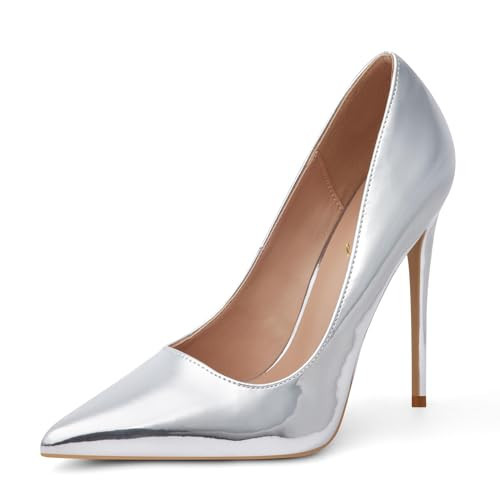 Zhabtuc Damen-Pumps in Silber, spitzer Zehenbereich, hoher Absatz 12 cm, Party-Stiletto-Absätze, Silber, 42 EU | Amazon (DE)