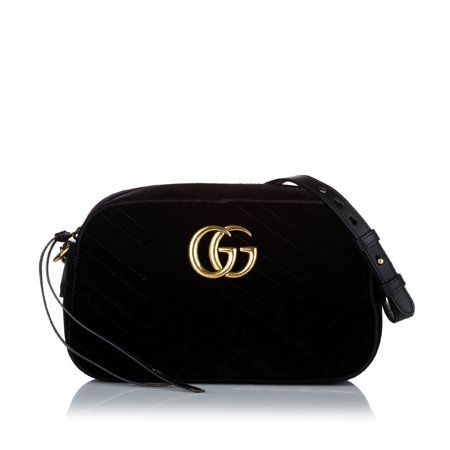 Pre-Owned Gucci GG Marmont Crossbody Bag Velvet Fabric Black | Walmart (US)