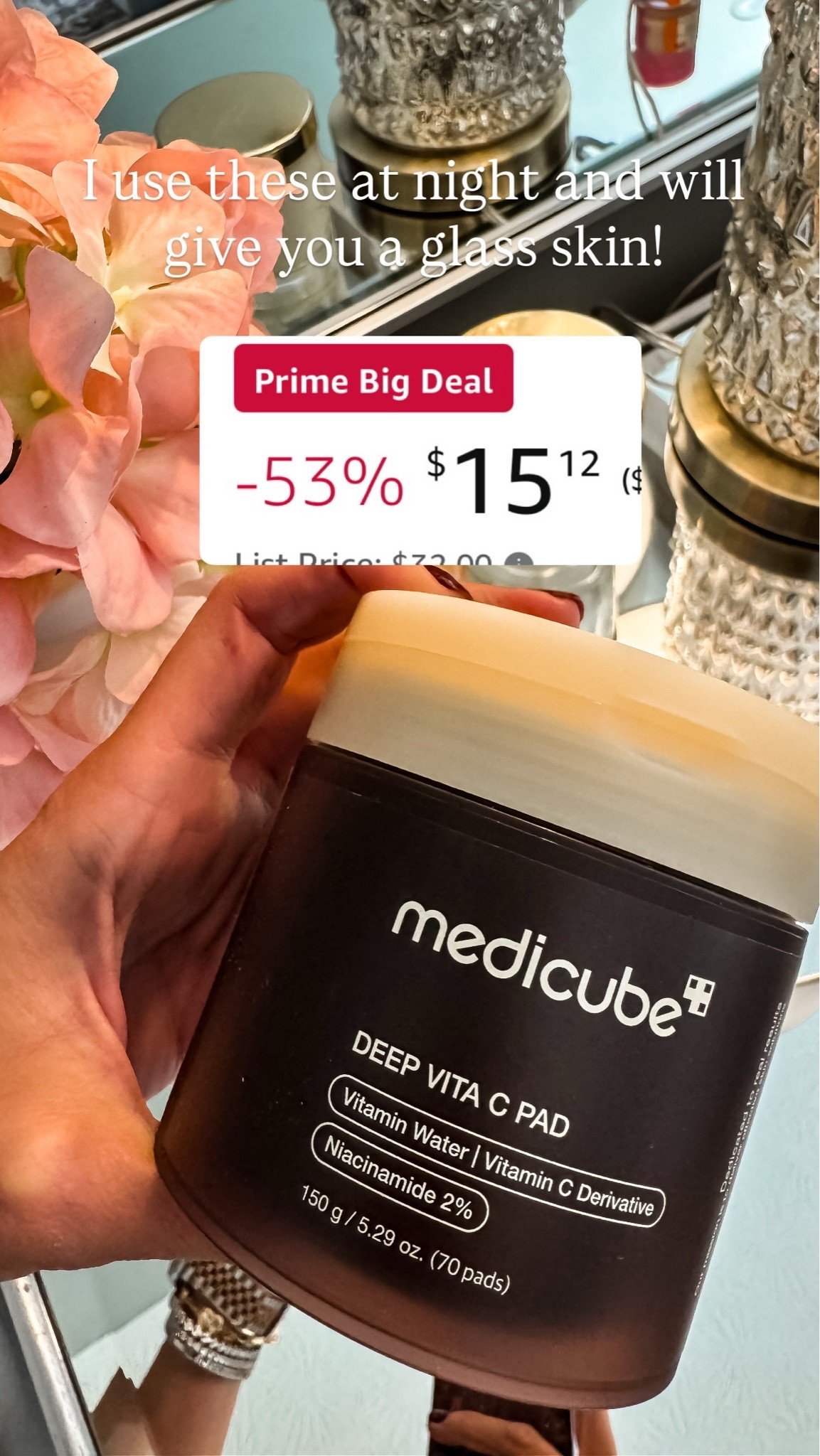 Prime deal! This hydrating skincare step is one of those nighttime staples that actually makes a difference. These pads are packed with vitamin C and niacinamide to help brighten, smooth, and boost that glass-skin glow while you sleep. I love using them as part of my evening routine for that fresh, dewy skin the next morning.

glass skin, skincare routine, nighttime skincare, vitamin C skincare, niacinamide benefits, hydrating pads, glow up routine, self care night, skincare favorites, Amazon skincare find, medicube skincare, TheMomInStyle

#LTKSaleAlert #LTKselfcare #LTKBeauty
