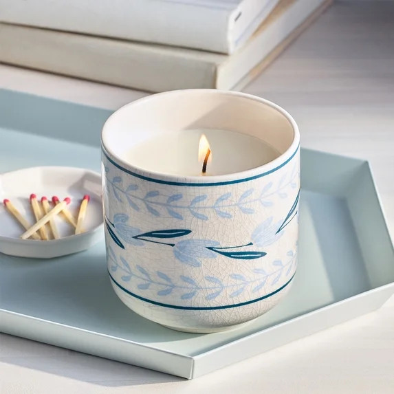 Better Homes and Gardens 1-Wick Fluted Jar Candle, Crackle Blue Flower, Salted Coconut Mahogany, ... | Walmart (US)