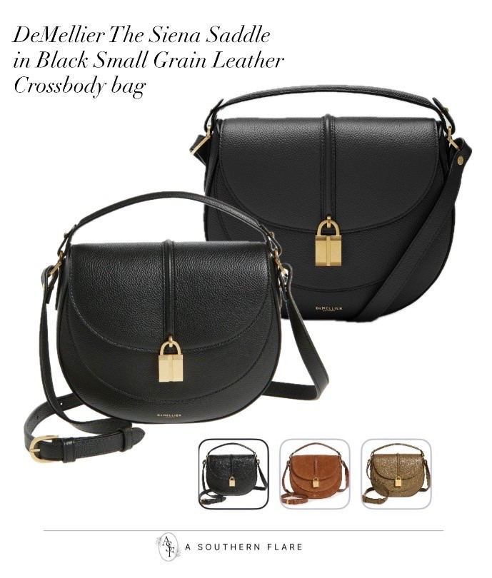 Siena Saddle in Black Small Grain Leather Crossbody bag