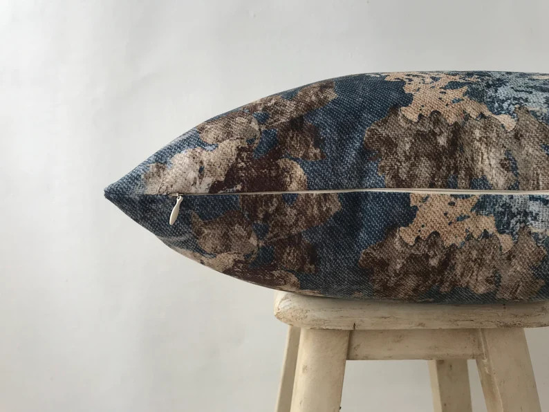 Navy Blue and Brown Floral Cotton Velvet Pillow Cover , Teal Flower Accent Pillow Case , Dark Blu... | Etsy (CAD)