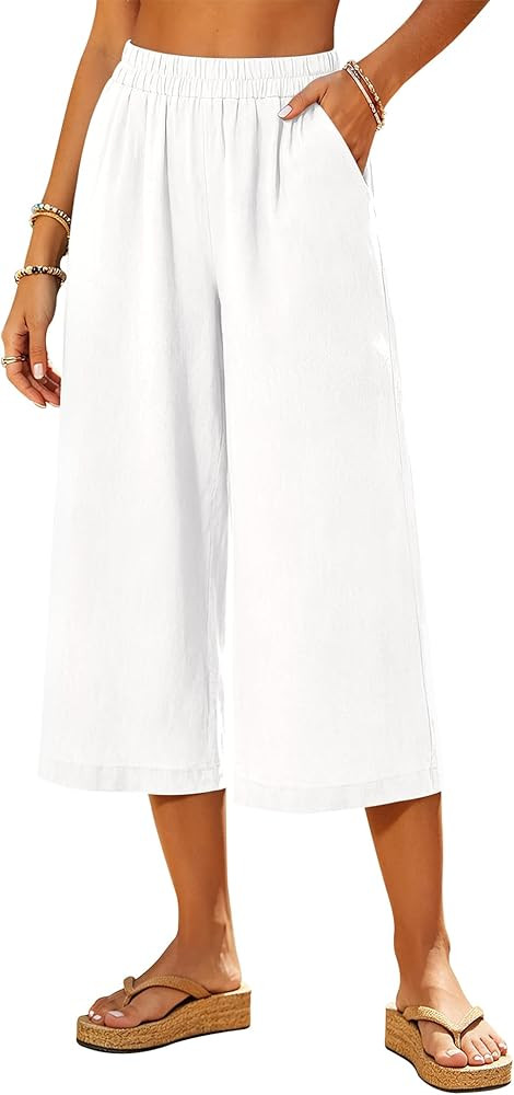 LOMON Women's Wide Leg Capri Pants Cropped Palazzo Summer Beach Vacation Casual Pants with Pocket... | Amazon (US)