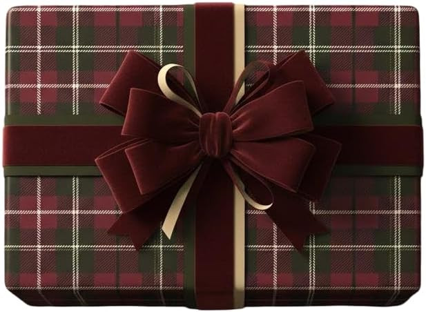Plaid Tartan Burgundy Christmas Wrapping Paper, Festive Wrap Papers Gift, Classic Checkered Wrapp... | Amazon (US)