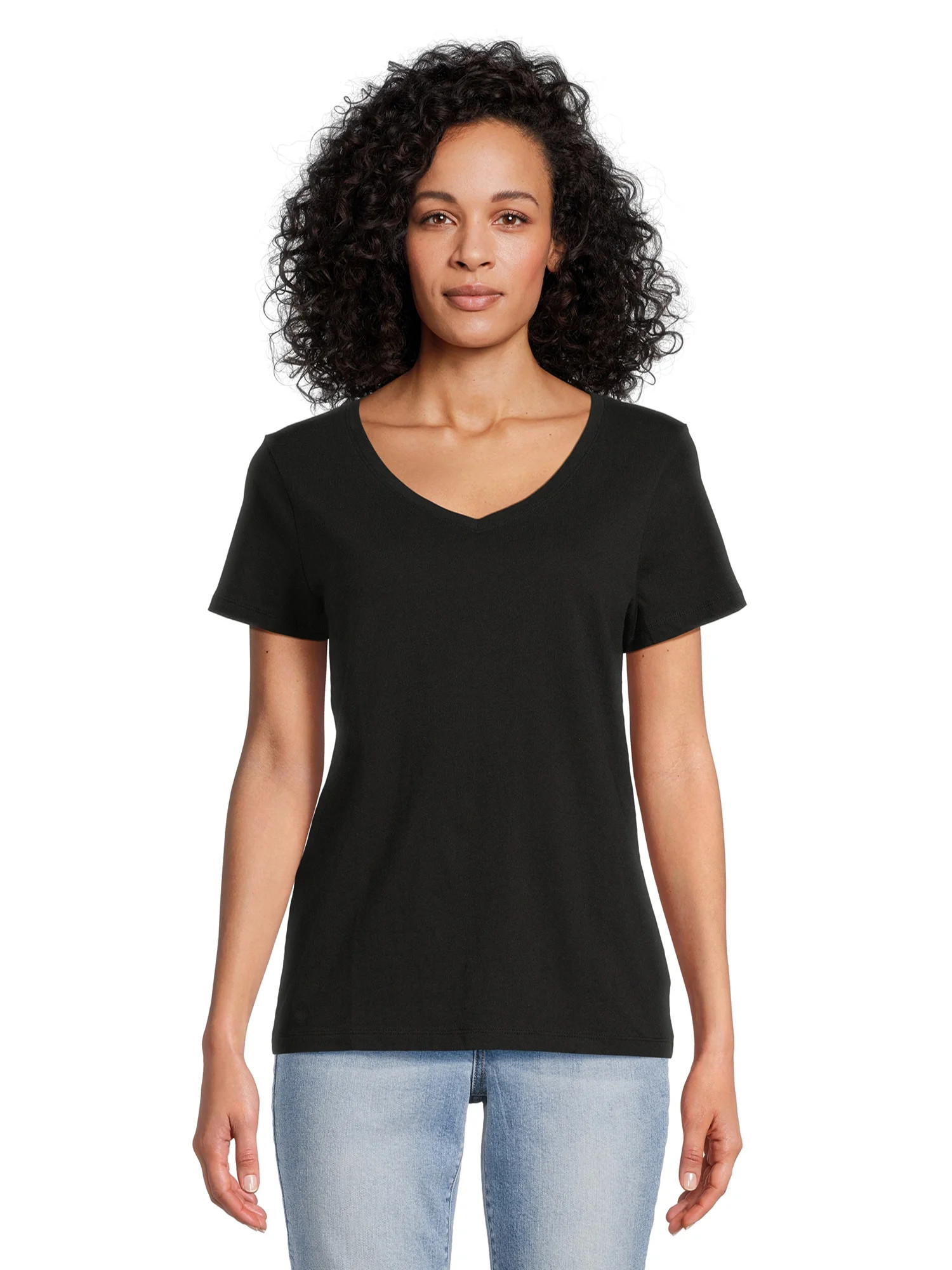 Time and Tru Women's V-Neck Tee with Short Sleeves, Sizes S-3XL | Walmart (US)