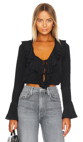 Denise Ruffle Tie Top in Black | Revolve Clothing (Global)