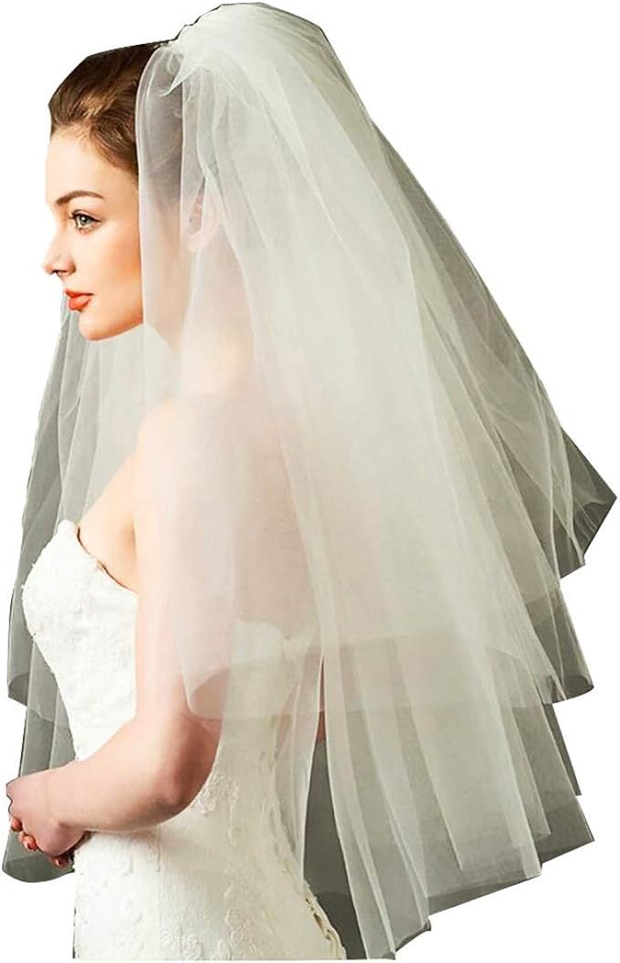 Drecode Bride Wedding Veil with Comb 2 Tier White Short Tulle Veils Bridal Headwear for Women and... | Amazon (US)