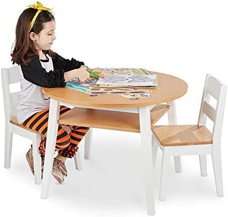 Melissa & Doug Wooden Round Table and 2 Chairs Set – Kids Furniture for Playroom, Light Woodgra... | Amazon (US)