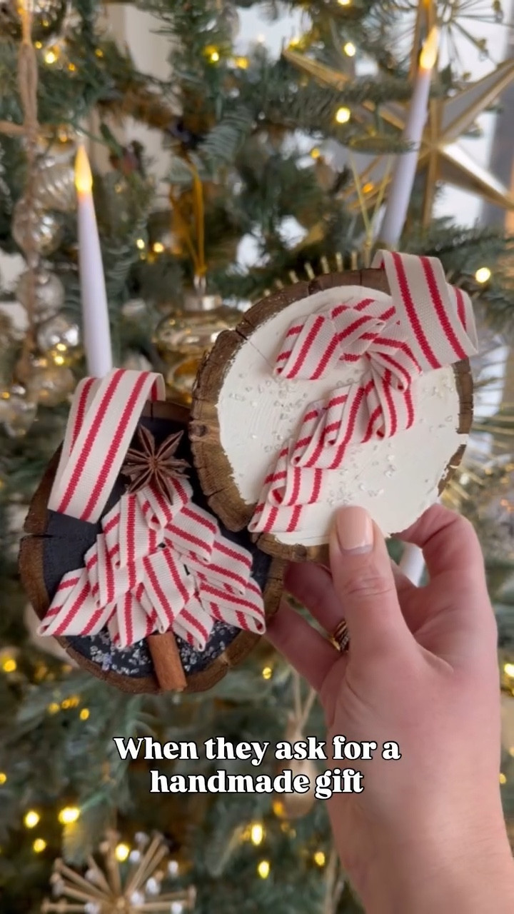 I can’t take it with how cute these are 😍🥹 These ribbon ornaments were so fun to make and so easy. and you could use these to put on a gift or hang on a bottle of wine! 
.
I used 3/8 size ribbon, and cut them 2 inches and then I folded the ribbon into a point and added glue on the ends to hold together. Then I formed my tree and my candy cane just by going in rows. You literally couldn’t make these however you want!
.
.
#crafty #crafts #christmascrafts #craftmas #christmasdiy #christmascrafts #christmasdecor #ornament #holidaydecor
