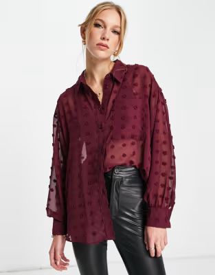 ASOS DESIGN oversized shirt in textured wine | ASOS (Global)