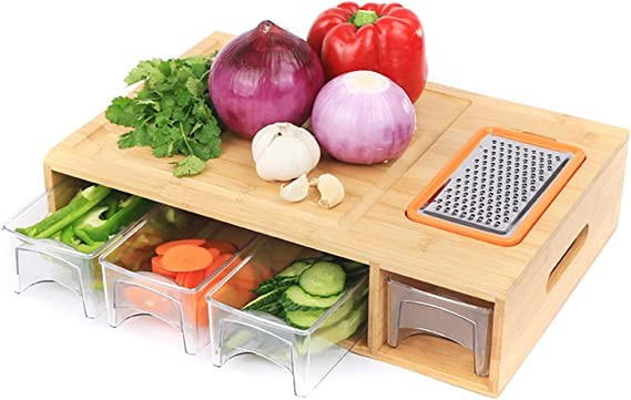 Amazon.com: Bamboo Kraft Bamboo Cutting Board with Containers - Large Chopping Board for Easy Foo... | Amazon (US)