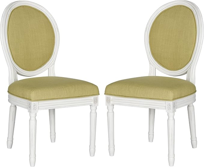 Safavieh Home Collection Holloway 19''H French Brasserie Linen Oval Green and Cream Side Chair | Amazon (US)