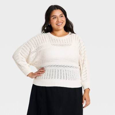 Women's Dolman Crewneck Pullover Sweater - Universal Thread™ Cream XXL | Target