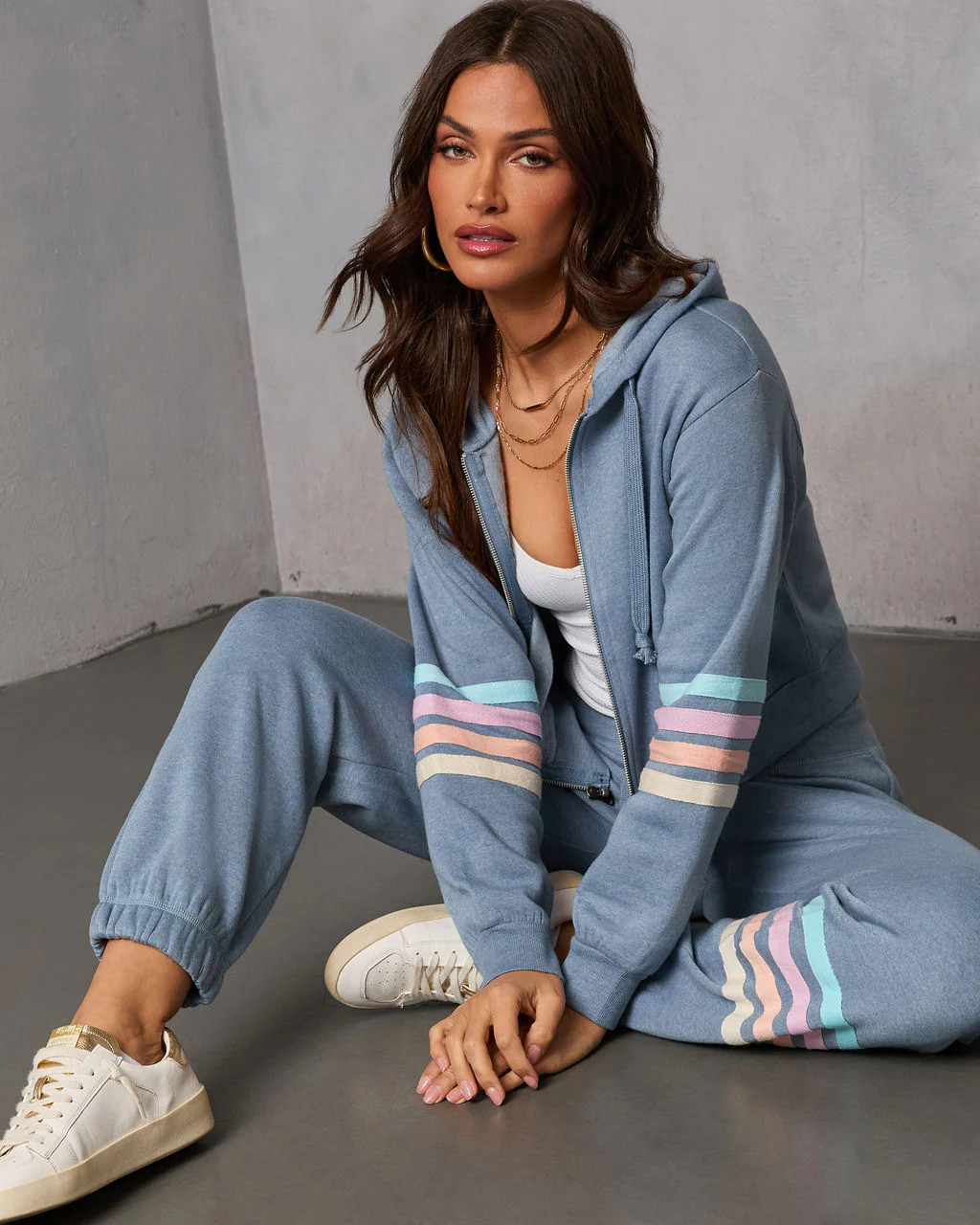 Seloria Striped Sleeve Drawstring Hoodie | VICI