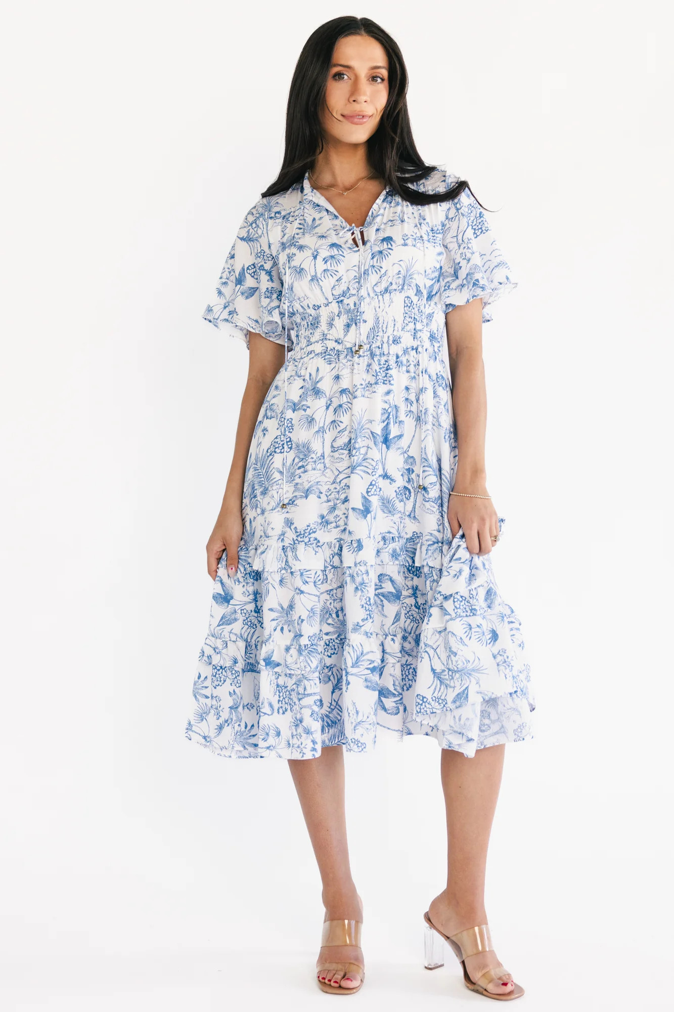 Willow Boho Midi Dress — White & Blue | Baltic Born | Baltic Born