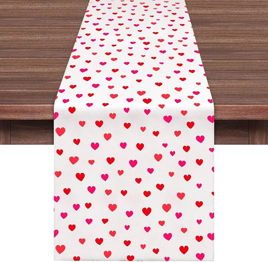 Ruisita 14 x 72 Inches Valentines Day Table Runner Polycotton Little Hearts Valentines Table Runn... | Amazon (US)