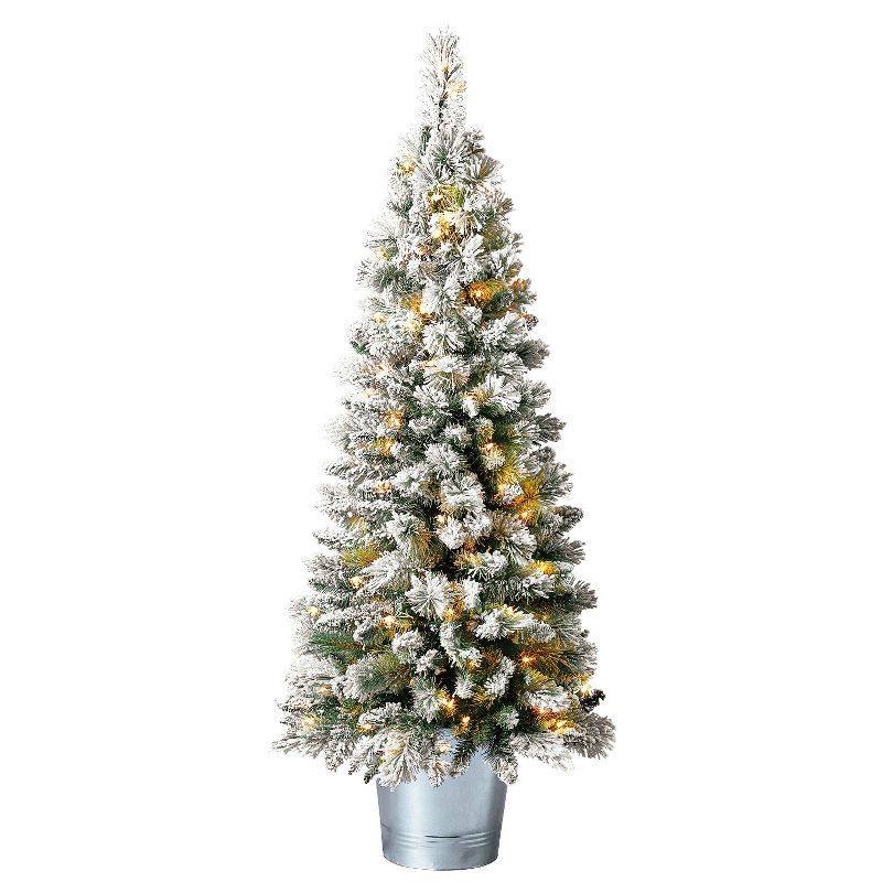 Home Heritage Entryway Potted Pine PVC Pre-Lit Artificial Christmas Tree with Warm White LED Ligh... | Target