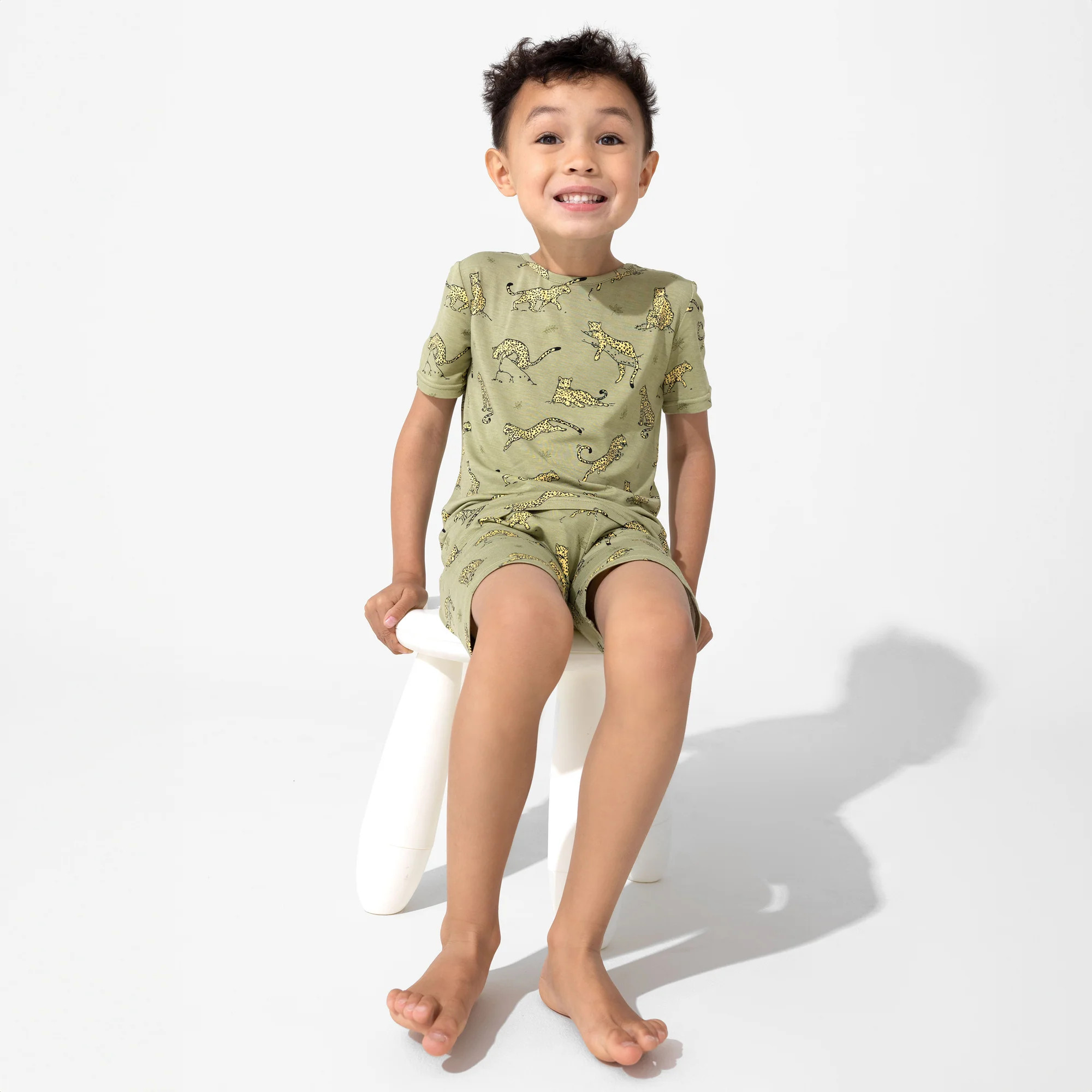 Sage & Spots Leopard Bamboo Kids Pajama Short Set | Bellabu Bear