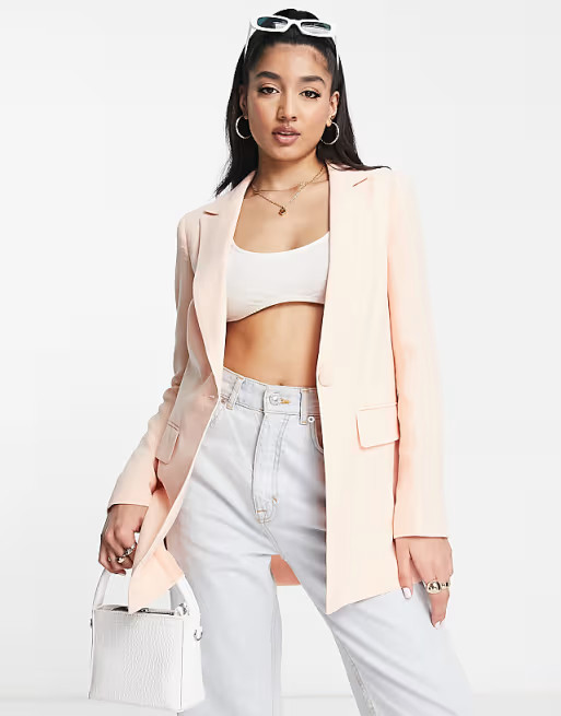 Miss Selfridge linen blend blazer co ord in peach | ASOS | ASOS (Global)