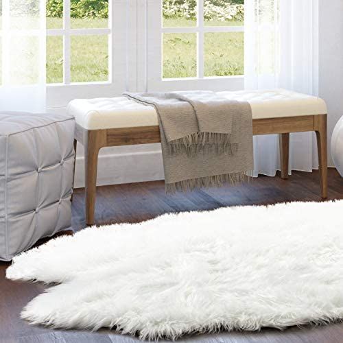 Super Area Rugs Ultra Soft & Fluffy Faux Fur Sheepskin Rug, White 4 x 6 Feet Silky Fluffy Machine... | Amazon (US)