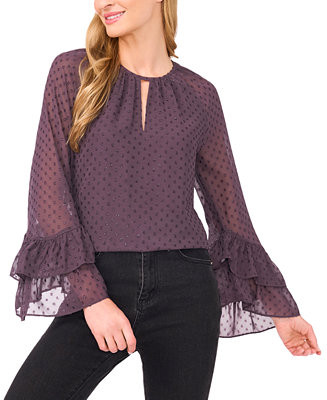 Women's Tiered Flowy Long Sleeves Keyhole Top | Macy's