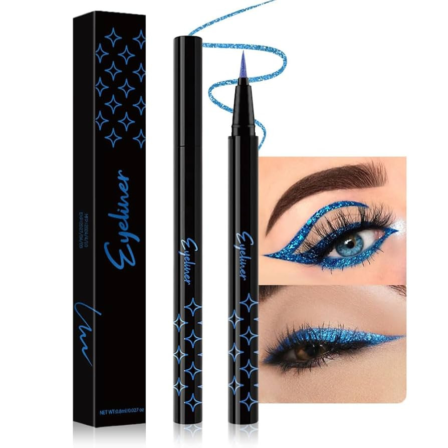evpct 1Pcs Royal Blue Glitter Liquid Eyeliner Makeup, Light Blue Metallic Shimmer Eyeliner Liquid... | Amazon (US)