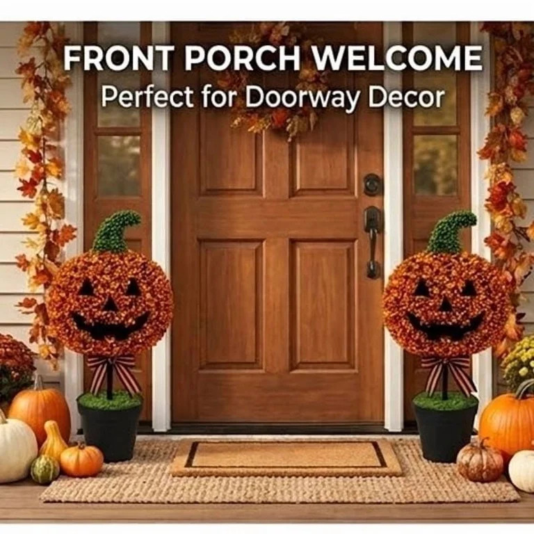 Artificial Pumpkin Topiary, Brown Boxwood Potted , Halloween Thanksgiving Tabletop Accent, Fall F... | Walmart (US)