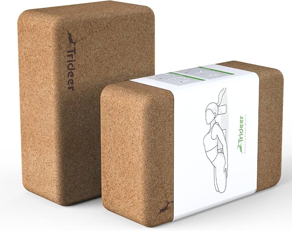 Trideer Cork Yoga Blocks, 2 Pack Yoga Blocks Natural Cork, High Density Yoga Block with Non Slip ... | Amazon (US)