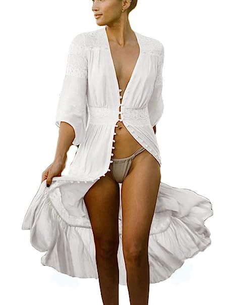 Wander Agio Womens Bikini Cover Ups Beach Casual Dress Coverup Swimsuits Long Cardigan | Amazon (US)