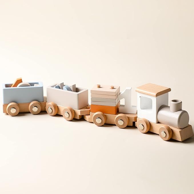 ibwaae Wooden Train Set for Baby Gift Toys with Numbers and Blocks Train Toy 12 PCS for Toddler B... | Amazon (US)