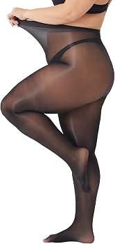 MANZI 2 Pairs Women's Plus Size Oil Shiny Sheer Pantyhose High Waist Shimmer Stockings Nylon Silk... | Amazon (US)