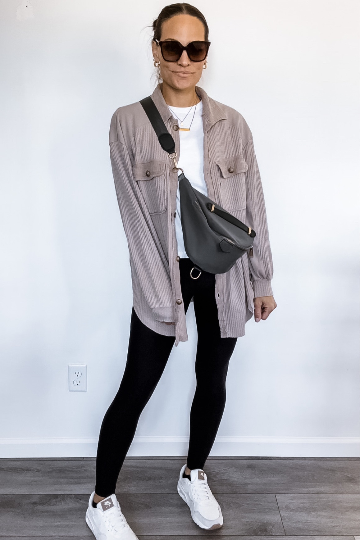Casual fall affordable outfit. Favorite leggings. Basic tee & oversized lightweight jacket. Wearing my true to size in leggings & sized up two sizes to a L for the oversized fit on the jacket 

#LTKfindsunder50 #LTKsalealert
