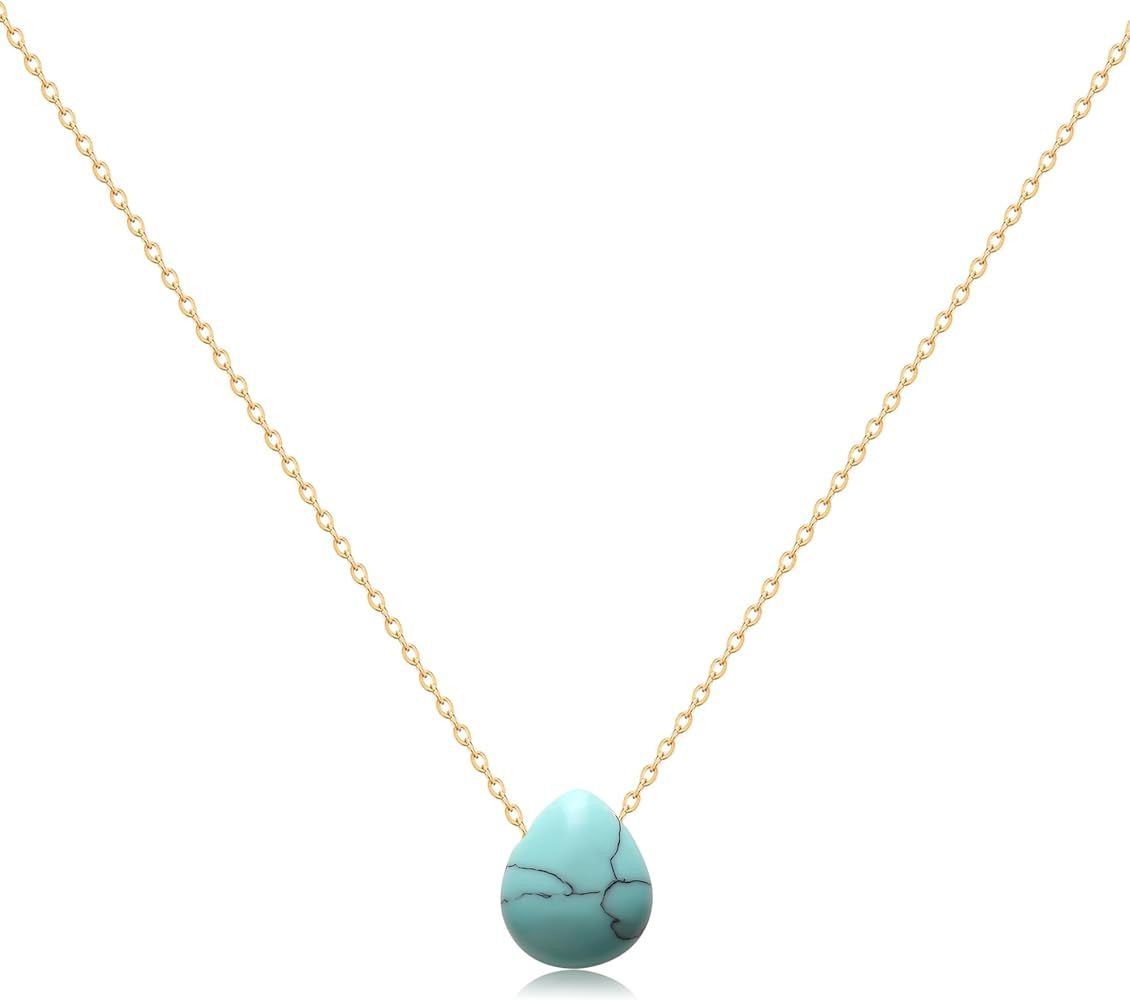 Joxevyia Gemstone Teardrop Necklace for Women Dainty Raw Stone Healing Crystals Teardrop Necklace... | Amazon (US)