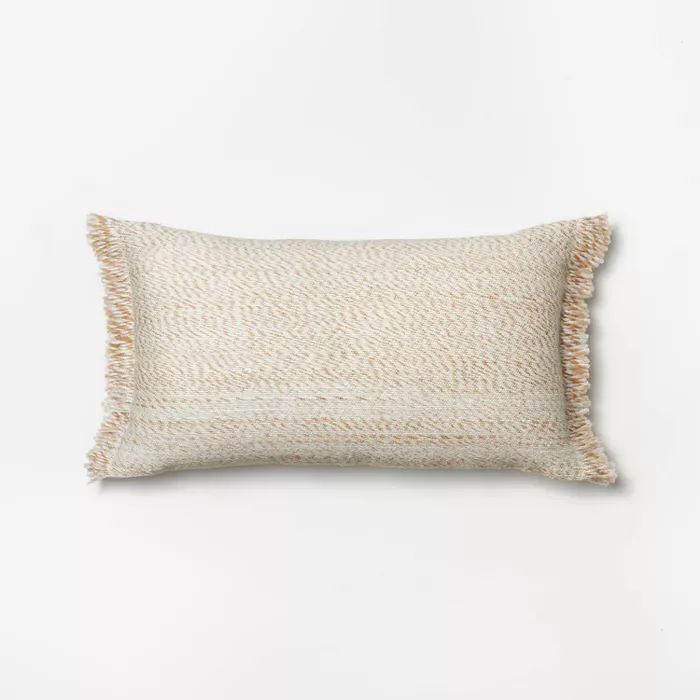 Oversized Spacedye Woven Lumbar Throw Pillow with Frayed Edges Neutral/Cream - Threshold&#8482; d... | Target