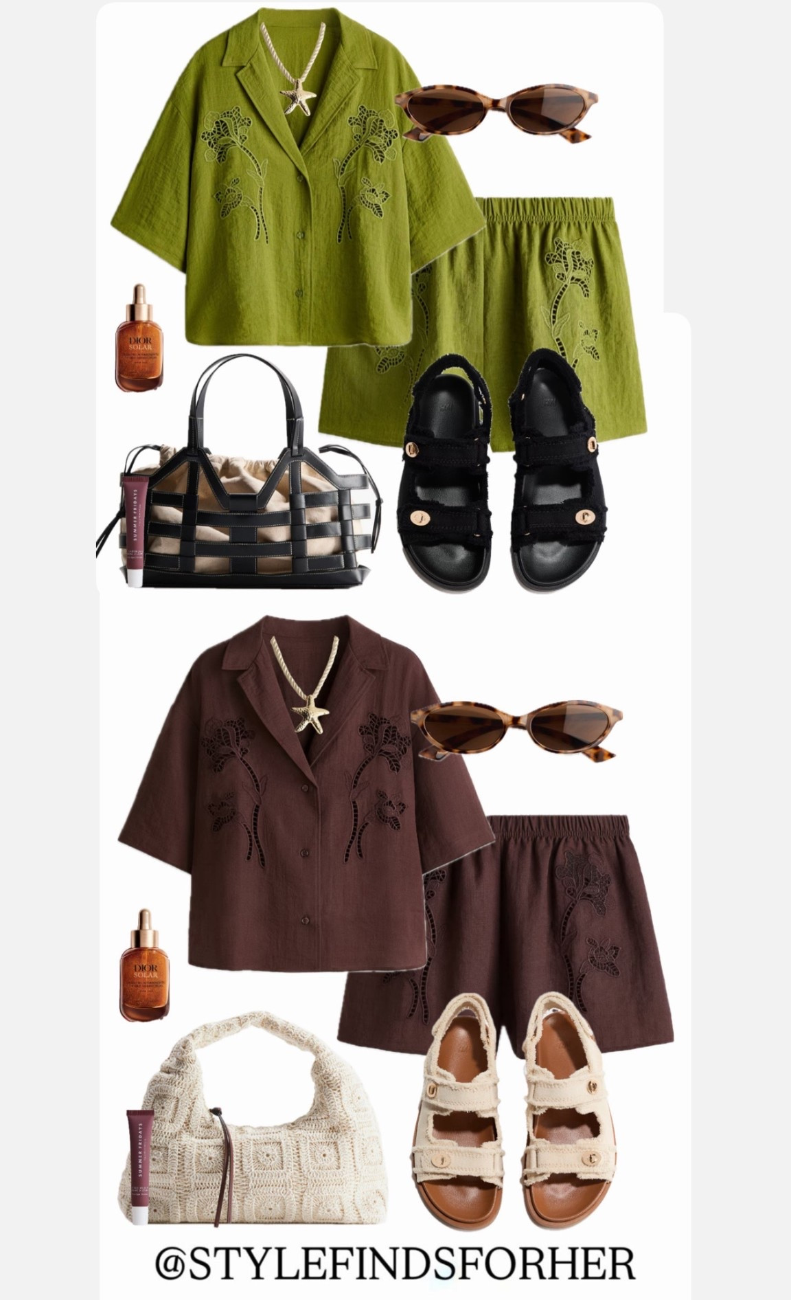 2 brand new broderie co-ords perfect for holidays. Paired with cotton sandals sure to be a sellout. Which colour would you go for? 

Summer holiday, vacation outfit, matching set, cotton shorts, brown outfit, green outfit, crochet, bronzing drops  

#LTKtravel #LTKmidsize #LTKshoes