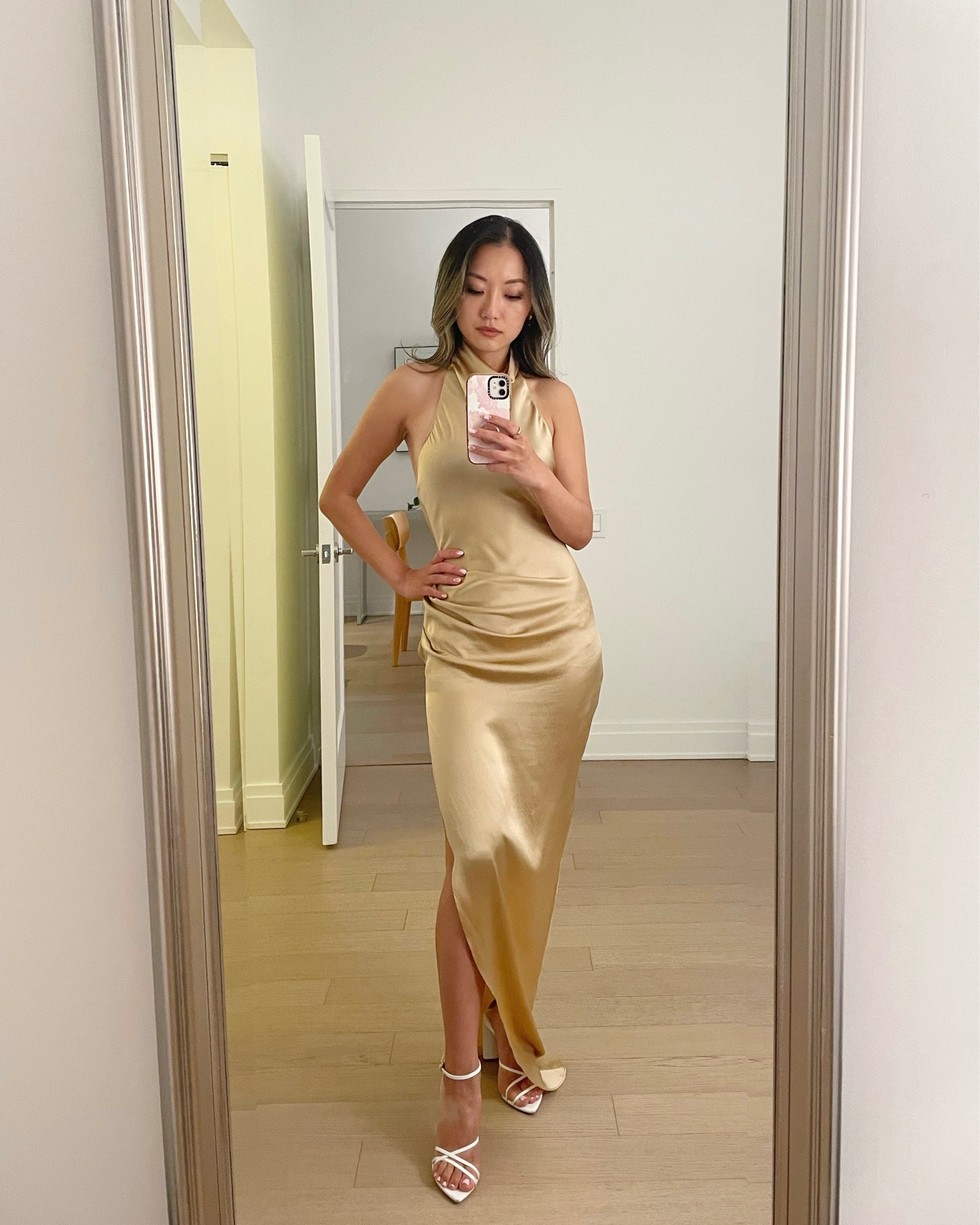 Gold silk wedding guest dress #LTKGiftGuide 

#LTKwedding #LTKSeasonal
