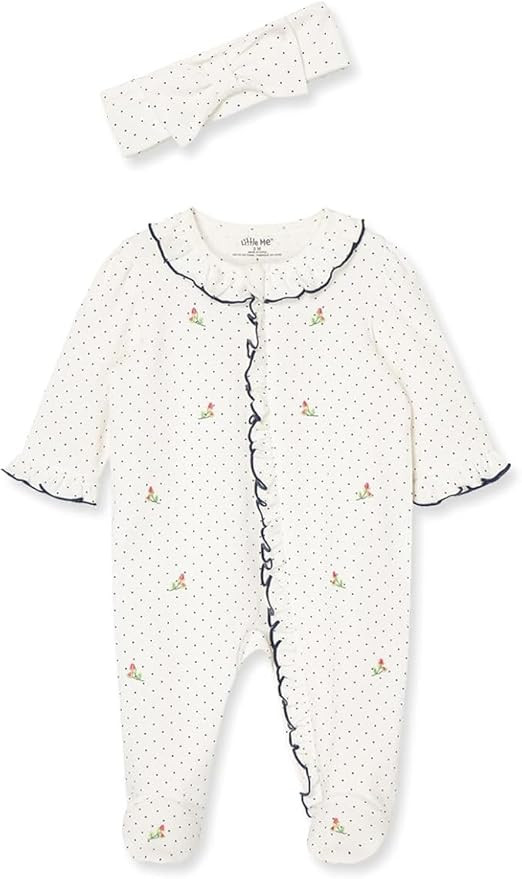 Little Me Baby Girls 100% Cotton Footie and Headband Set, Preemie - 9 Month | Amazon (US)