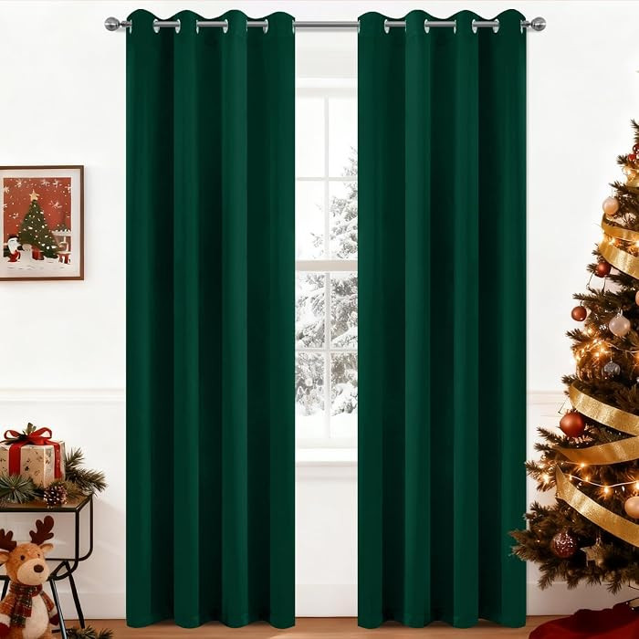 Yakamok Dark Green Blackout Curtains for Bedroom, Room Darkening Thermal Insulated Grommet Window... | Amazon (US)