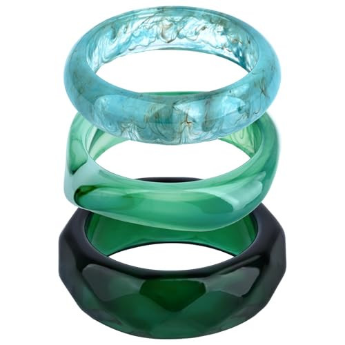 BOZAMBA 3 PCS Chunky Resin Acrylic Bangle Bracelets for Women, Irregular Geometric Cuff Wide Wristband Bangles Trendy Chunky Resin Stackable Stretch Bracelet Jewelry Set | Amazon (US)