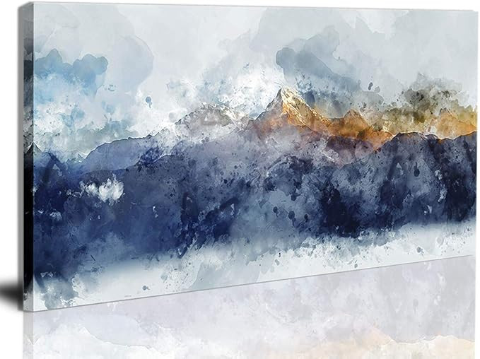 LACHART Large Modern Abstract Paintings Wall Art Canvas Watercolor Painting Picture Navy Blue Mou... | Amazon (US)