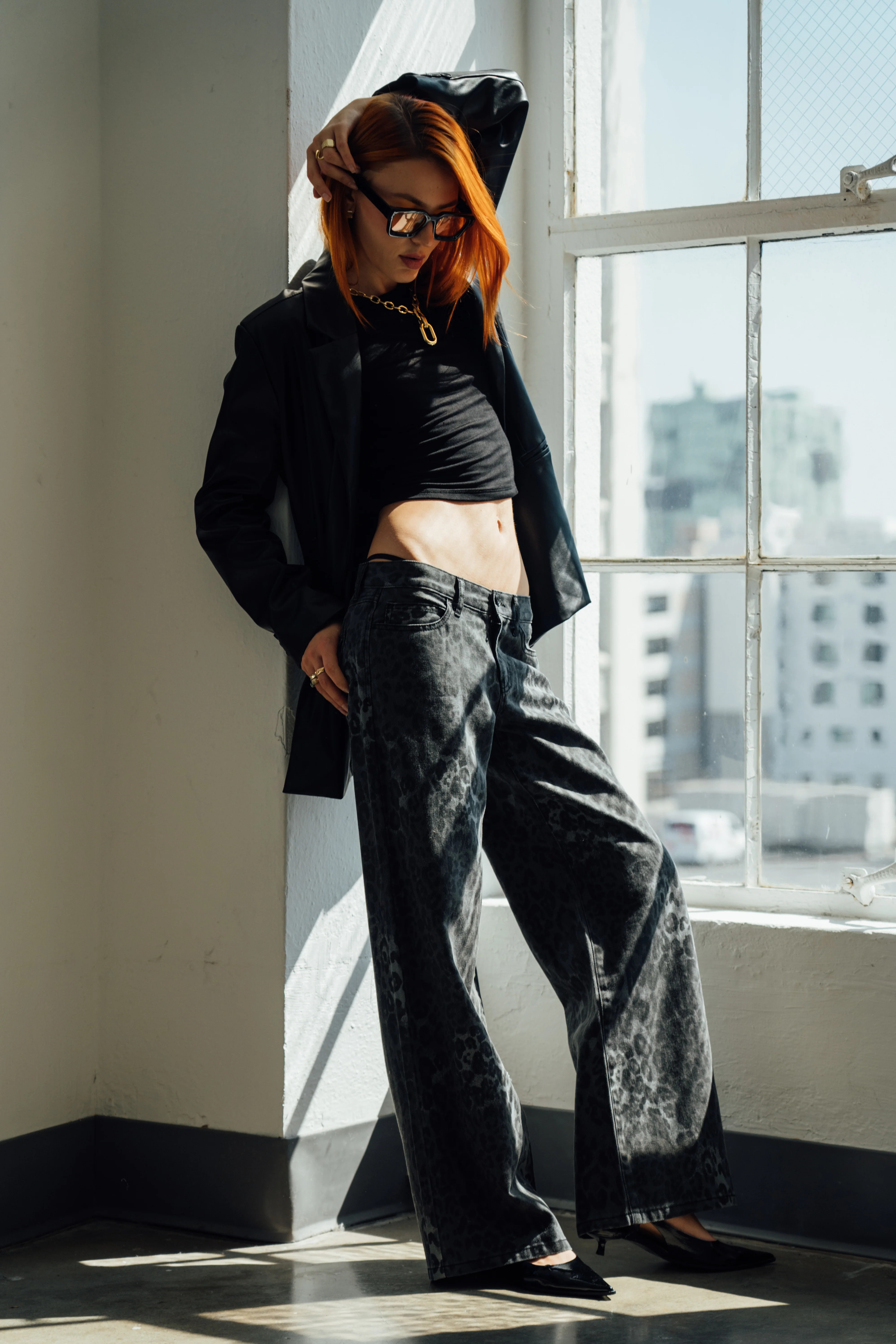 Classic Rise A-line Baggy Jeans - Black Leopard | ReWash