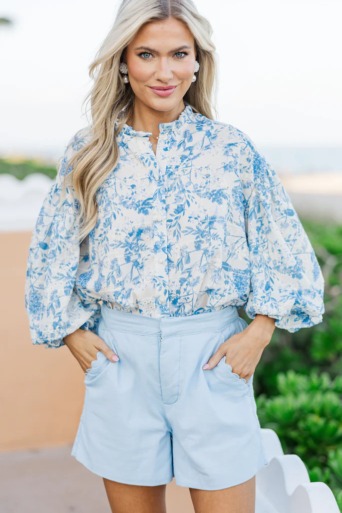 Take Your Turn Blue Eyelet Blouse | The Mint Julep Boutique