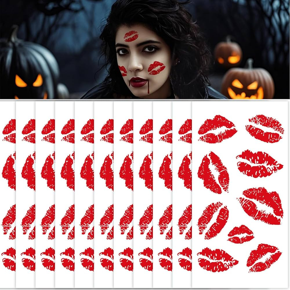 12 Sheets Kiss Tattoos Temporary Stickers, 108 Pcs Red Kiss Lip Print Waterproof Fake Tattoo for ... | Amazon (US)