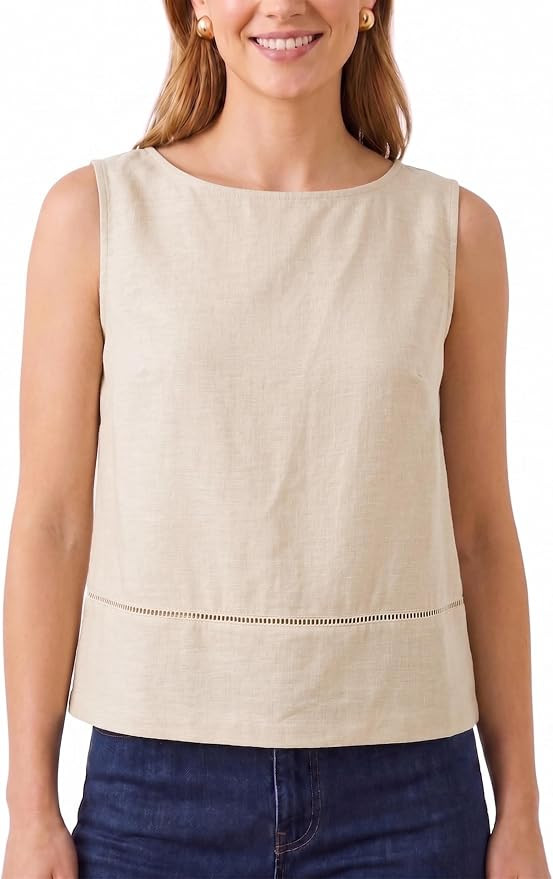 Linen Tank Tops for Women Summer Casual Sleeveless Shirt Blouses Cutout Boat Neck Beach Boho Vaca... | Amazon (US)