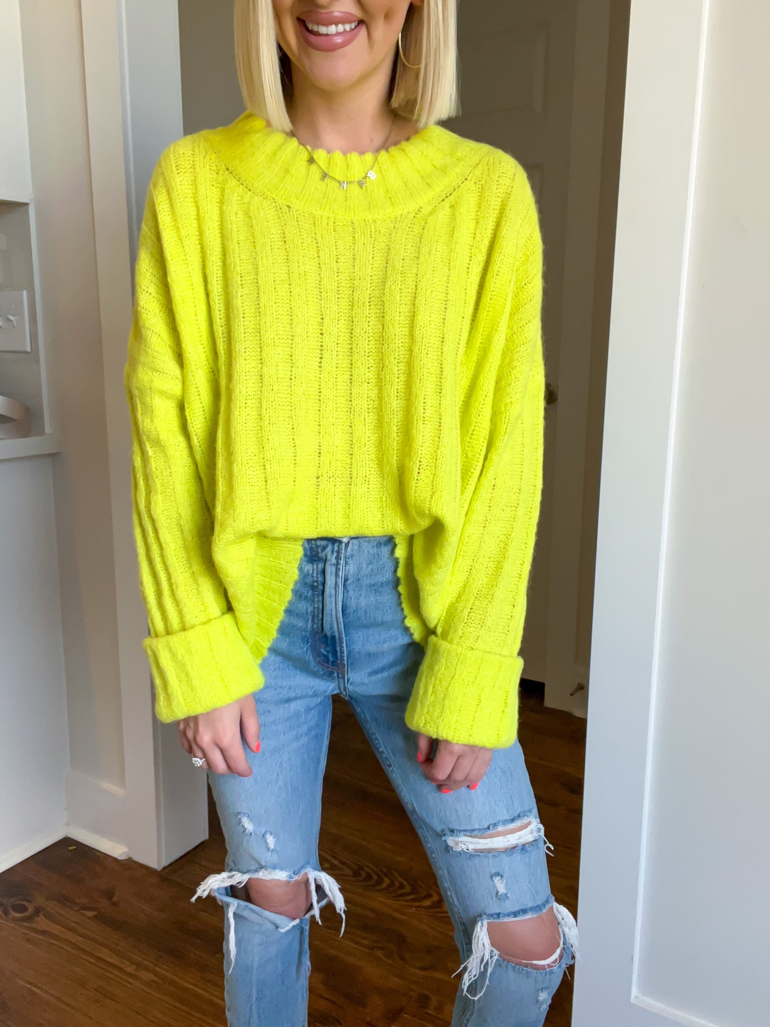 15% off with kelsiebynum 
Neon yellow sweater 

#LTKHalloween #LTKSeasonal #LTKsalealert