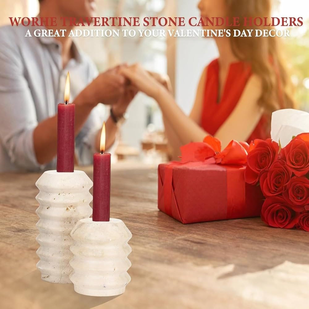 WORHE Candle Holders True Natural Travertine Stone 0.4" Thick, Set of 2 Premium Marble Candlestic... | Amazon (US)