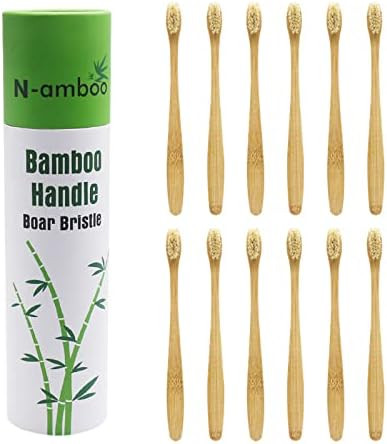 Boar Bristles Natural Bamboo Toothbrush Eco-Friendly Biodegradable Zero Waste Pack of 12 | Amazon (US)