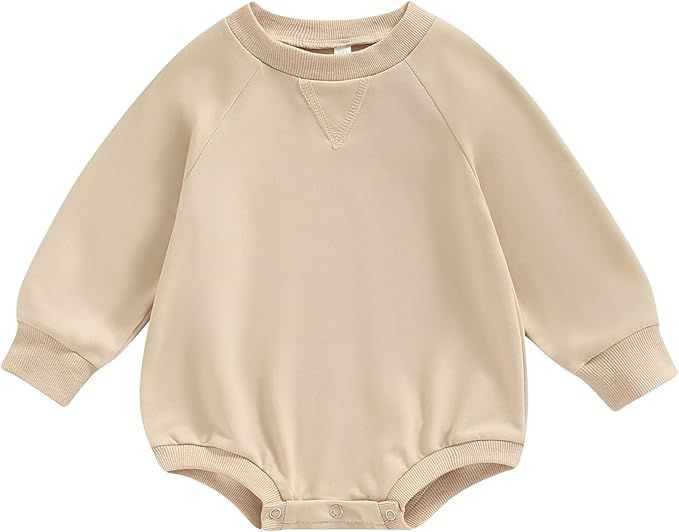 AEEMCEM Baby Boy Girl Solid Sweatshirt Romper Crewneck Pullover Bodysuit Oversized Sweater Onesie... | Amazon (US)